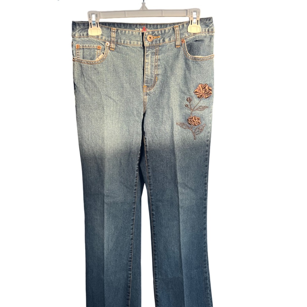 Style & Co. Blue Boot Cut Jeans with Floral Embroidery